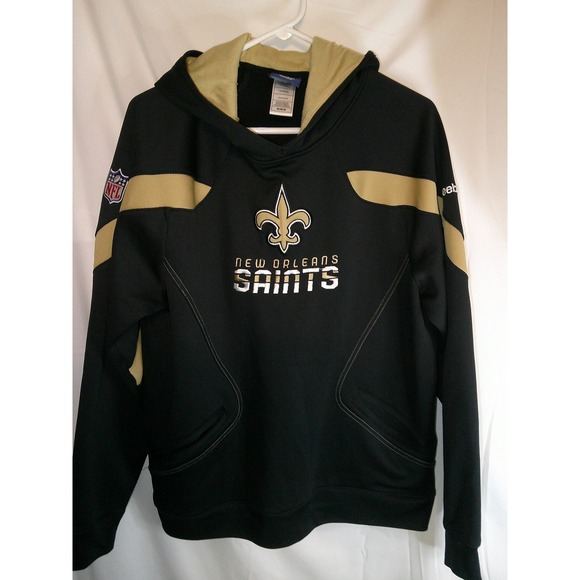 Vintage Reebok On‎ Field NFL New Orleans Saints Hoodie Sweatshirt Gold Black M - Picture 1 of 3